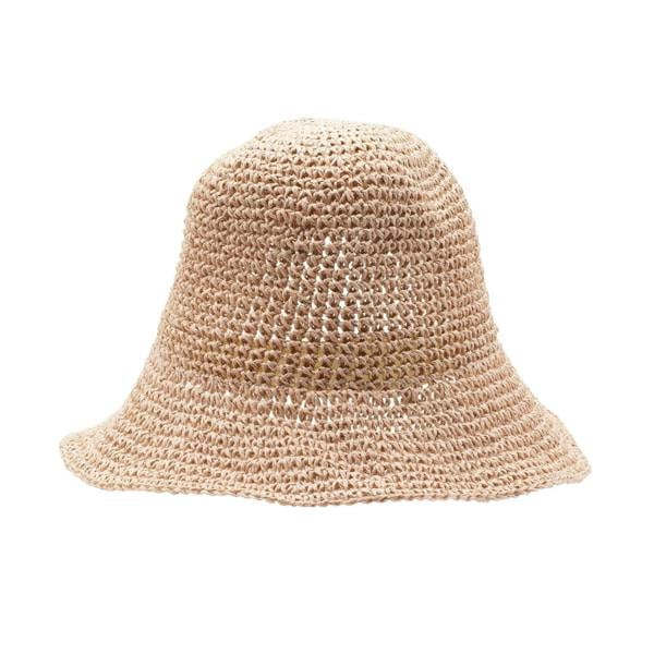 Rose blush woven straw sun hat with wide brim, top view