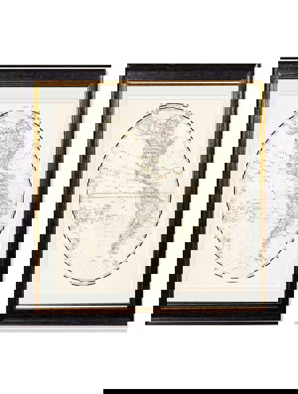 Exceptional Art c.1838 World Map Hemispheres
