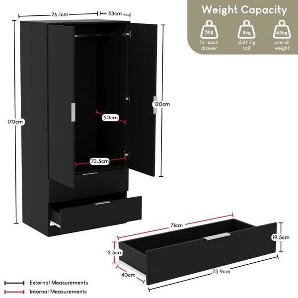 Vida Designs Trega 2 Door 2 Drawer Wardrobe