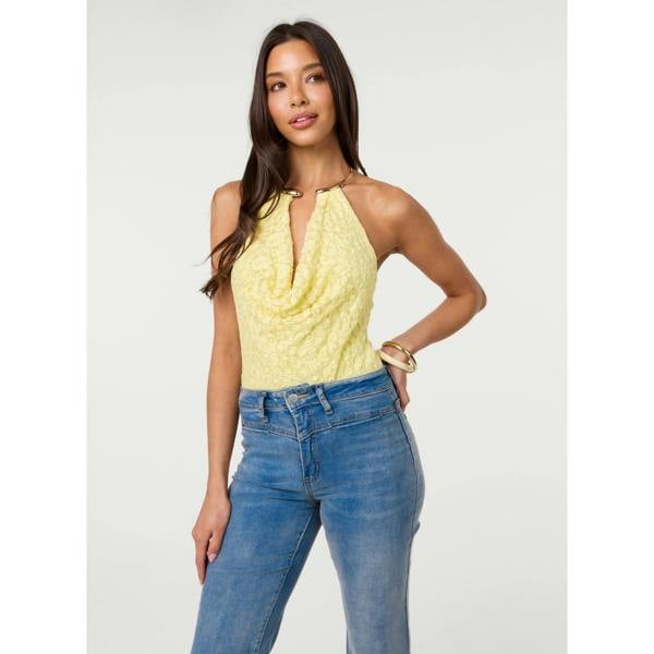 Pink Vanilla Lace Bodysuit With Halter Gold Trim