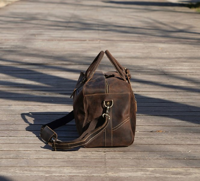 Touribag Genuine Leather Over Night Bag - Dark Brown