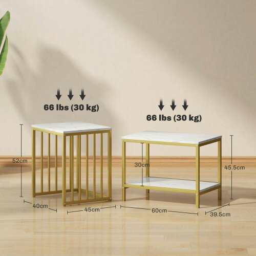 Wyld Haus Rolana Set Of 2 Nesting Coffee Tables Metal And Marble Effect and Gold Frame