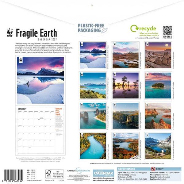 WWF, Fragile Earth Calendar 2027, Wall Calendars, Month To View, Natural World, Gift