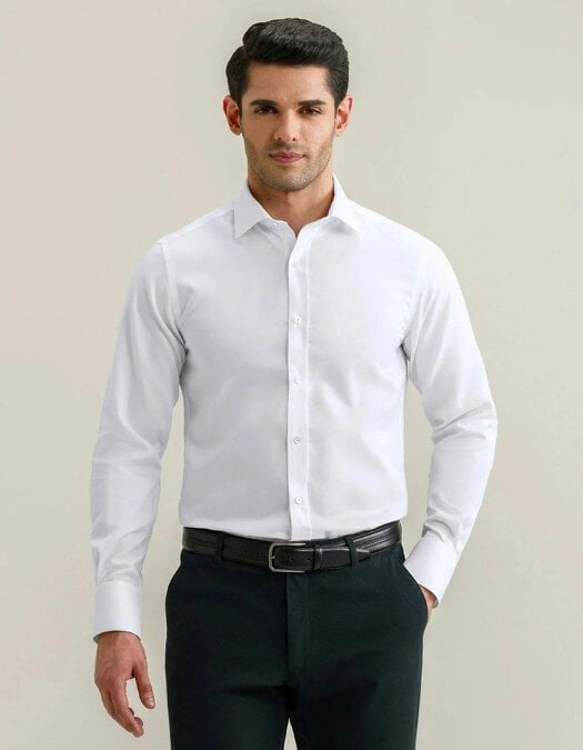 Men's White Self Textured Formal Shirt