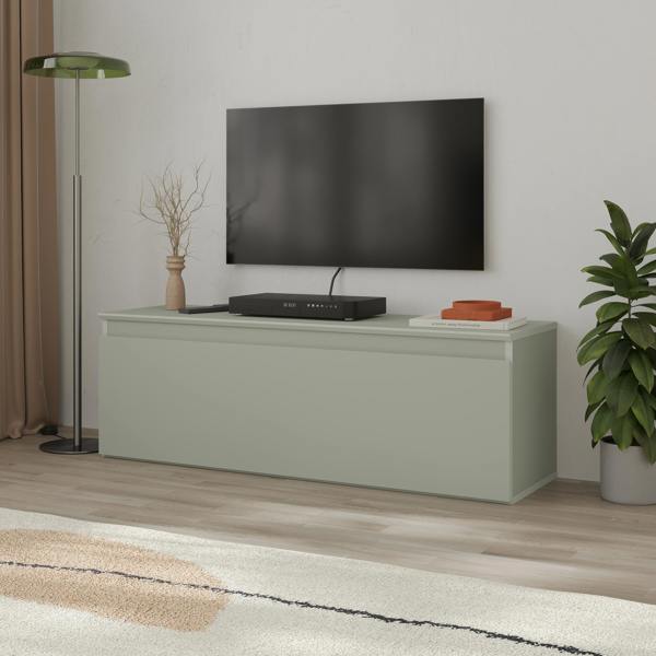 Decortie Modern TV Stand Unit 120cm with Soft-Close Drop-Down Door Non-handle Design & Storage Space, Living Room