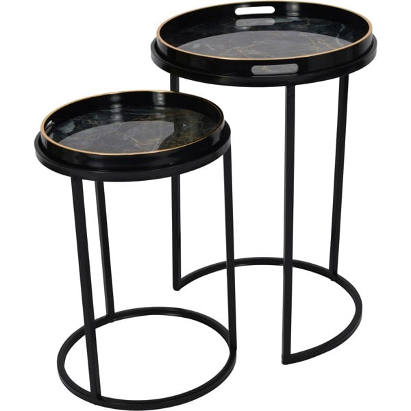 Libra Interiors Vesuvius Black and Gold Set of 2 Side Tray Tables with Removable Trays