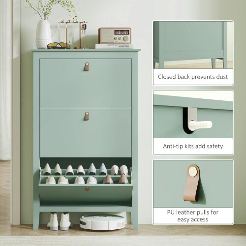 Wyld Haus Diveve Wooden Mint Green Modern 3 Drawer Shoe Cabinet Faux Leather Handles