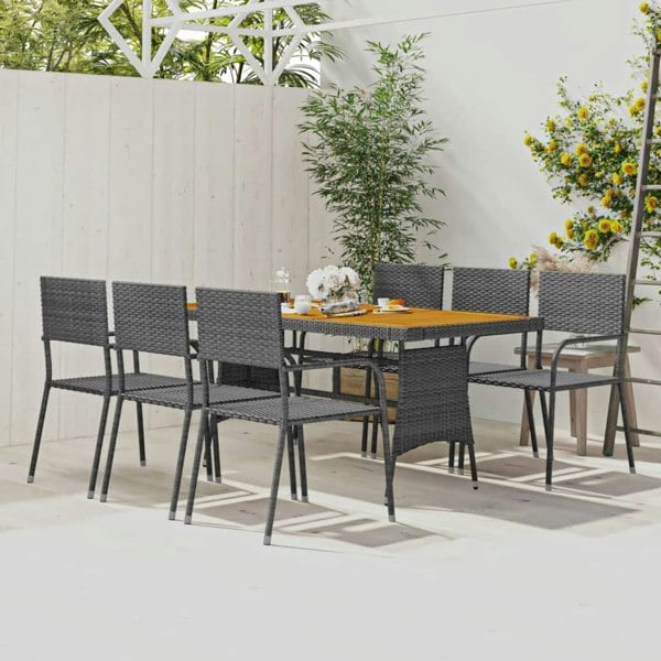 Berkfield 7 Piece Outdoor Dining Set Poly Rattan Grey