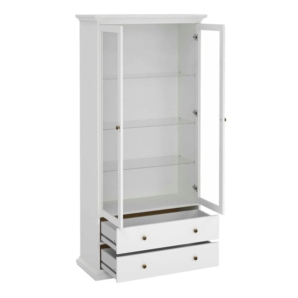 Wyld Haus Osaka Farmhouse White Wooden China Cabinet 2 Drawers 2 Doors 3 Shelves
