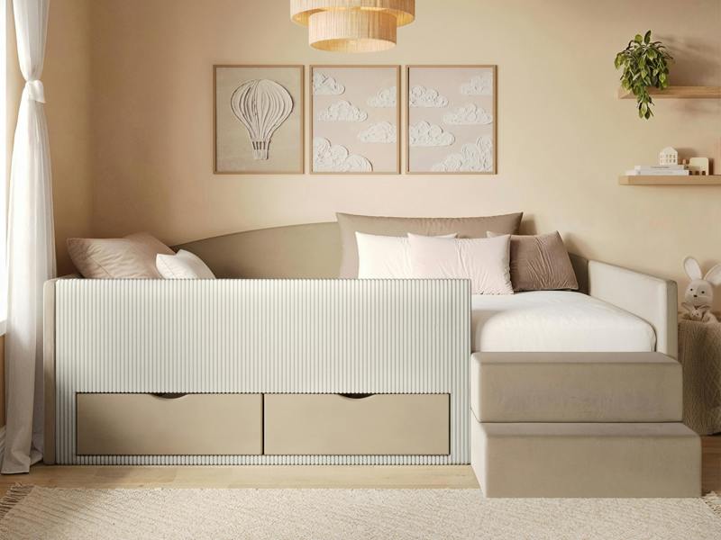 Flair Elisa Velvet Storage Low Sleeper Bed with Beige Cord