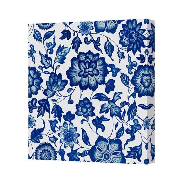 Benjamin Tate Design Blue Floral Canvas Wall Art Print Gallery Wrapped Deep Frame UK Handmade