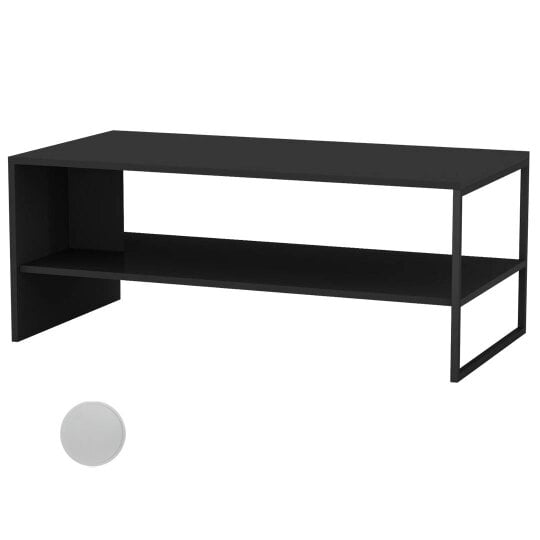 Havendro Wooden Coffee Table Steel Frame Open Storage Shelf Living Room Furniture - wood - black