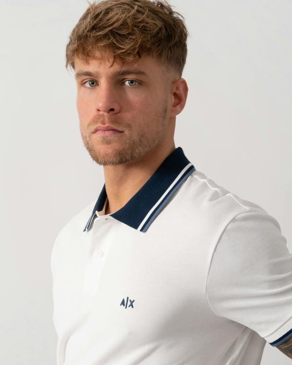 Armani Exchange Mens Contrast Tip Polo Shirt - Off White U0009 - Detail