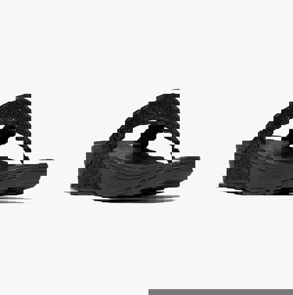 FitFlop LULU CRINKLED-SHIMMER Ladies Toe Post Sandals Metallic Black