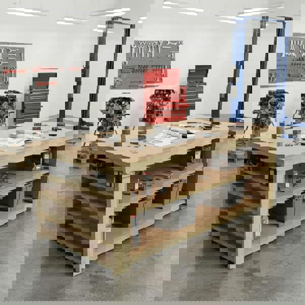 Arbor Garden Solutions Wooden Workbench MDF Top with Extra shelving Depth-3ft With Double Shelf