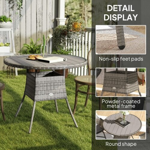 Wyld Haus Ladido 90cm Grey Rattan Wood Effect Outdoor Dining Table