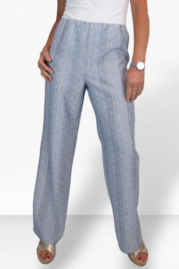 Paulo Due Women's Striped Elasticated Waist Wide Leg Trousers