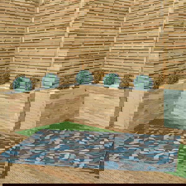 Samuel Alexander 1.5m x 2.1m Flora Leaves Large Outdoor Alfresco Patio Rug Mat in Blue