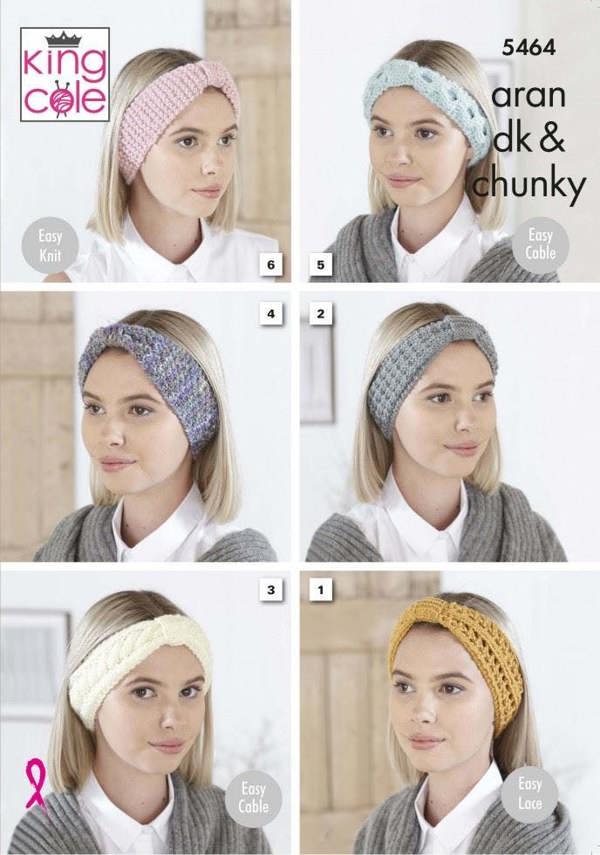 King Cole Aran DK & Chunky Knitting Pattern 5464, Headwear for Women, One Size - Easy