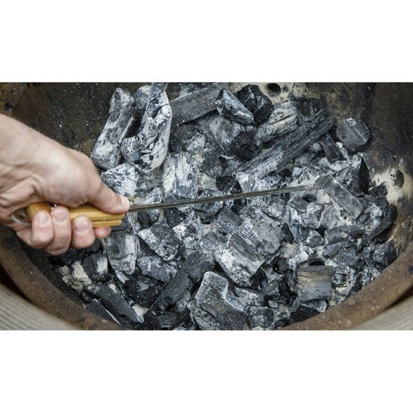 Wood Handle BBQ & Kamado Grill Ash Scraper - 420mm Angled Charcoal Cleaner Tool - LoopsDirect