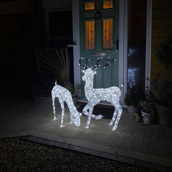 Monstershop Large Light Up Christmas Stag & Doe Reindeer Decoration Set - White