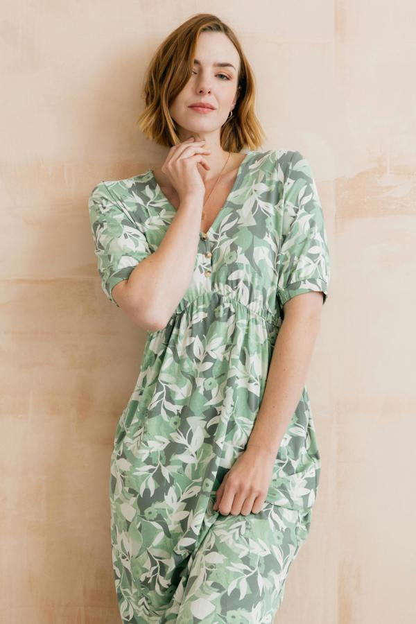 Lily & Me Lilian Jersey Printed Midi Dress Green