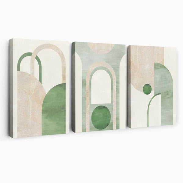 Artze Wall Art Sage Green Geometric Arches Set of 3 Canvas Wall Art