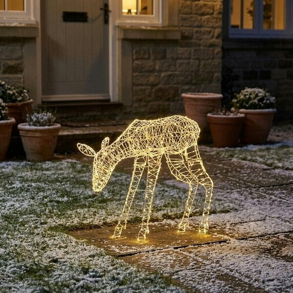 Garden Greatness Twinkling Lit White Metal Grazing Reindeer