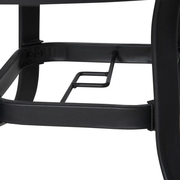 Black round patio dining table base frame with central support bar and braces