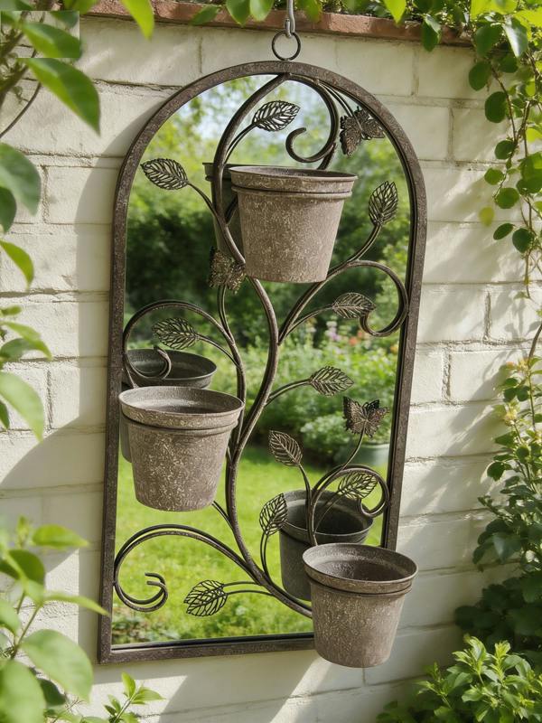 69CM WALL MIRROR WITH TRIPLE PLANTER