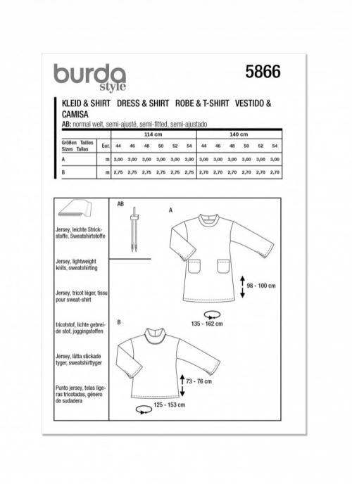 Burda Sewing Pattern 5866 Dresses, Tops and Tunics For Women, 18-28 (44-54) - Easy