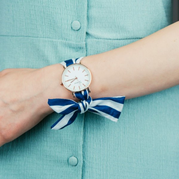 The Colourful Aura Stripe Print Colour Changeable Fabric Strap Wristwatch - Blue