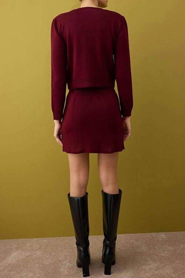 WOVCOR 2-Piece Crop Soft Textured Cardigan-Skirt Knitwear Set