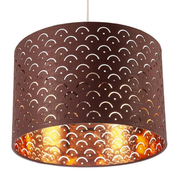Chocolate Brown Cotton Fabric Lamp Shade with Geometric Arch Pattern Image 5