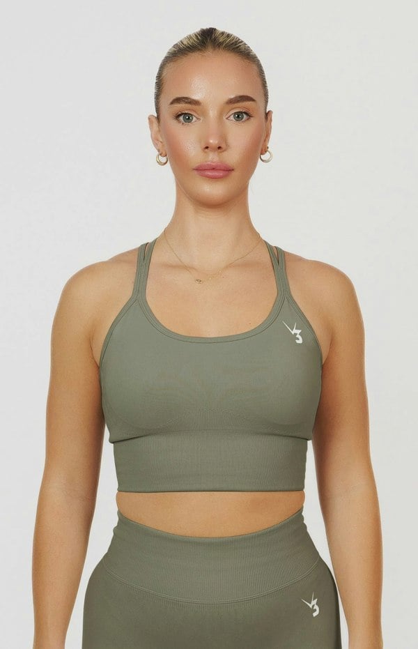 V3 Apparel Form Seamless Strappy Sports Bra - Olive Green