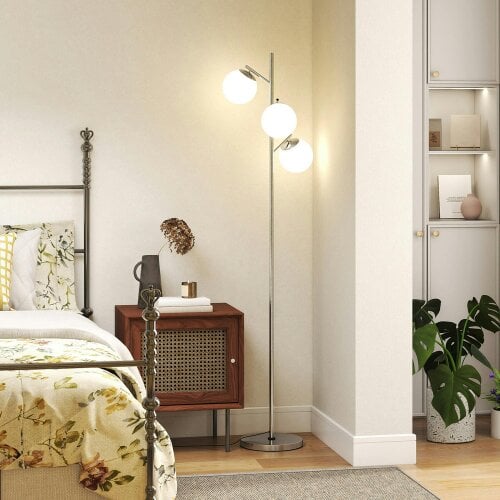 Wyld Haus Kaniri Metal Silver 3 Light Tree Floor Lamp With Globe Shades Adjustable Colour Light