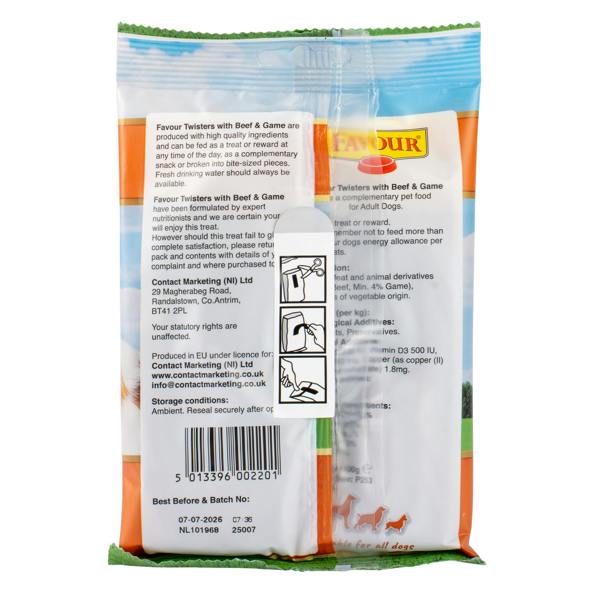 Favour Twisters Dog Treats with Beef & Game 100g