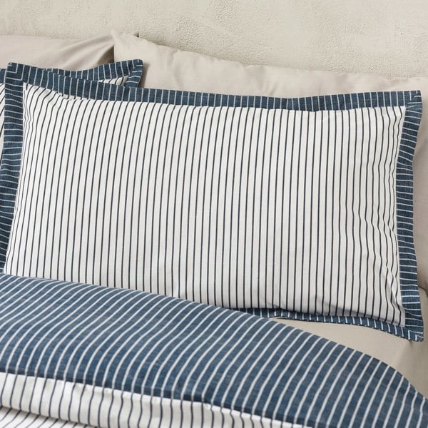 Catherine Lansfield Oxford Pinstripe Reversible Duvet Cover Set Navy Blue