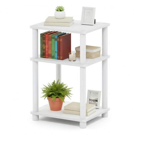 WALPLUS Modern Furniture Piece for Stylish and Functional Home Use | 11087 Just 3 Tier No Tools Tube End Table, White w/White Tube