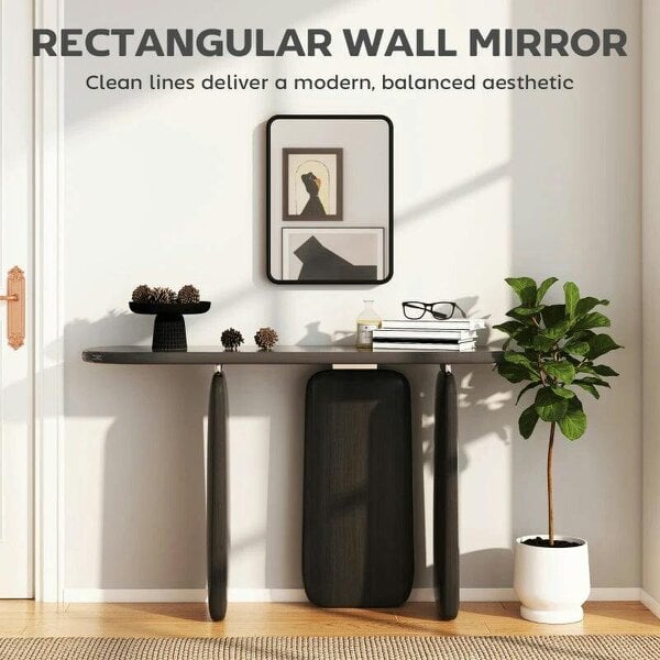 Bobobiy Rectangular Wall Mirror with HD Glass - Black