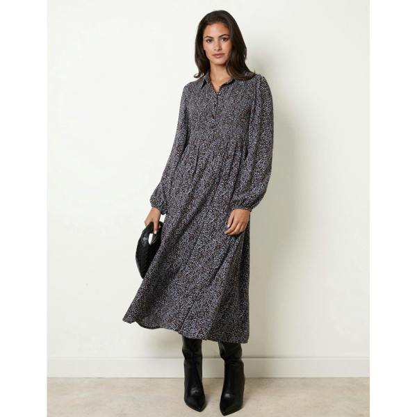 Blue Vanilla Long Sleeve Shirred Midi Dress
