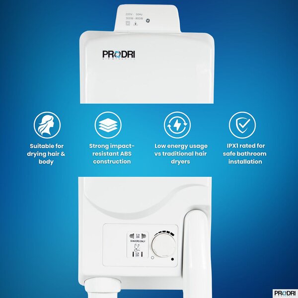 ProWashroom MYLEK Body & Hair Dryer Wall-Mounted Hair Dryer with Shaver Sockets 5 Heat Settings