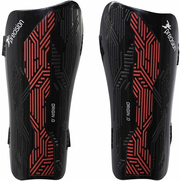 XS - Football Shin Pad Guards - BLACK/RED - High Impact Wrap Around Leg Cover