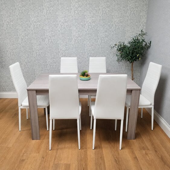 Kosy Koala Dining Table Set with 6 White Faux Leather Chairs Dining Furniture Set