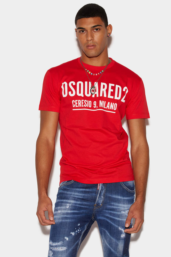 Dsquared2 Cool Fit Large Ceresio 9 Print Logo T-Shirt - Red