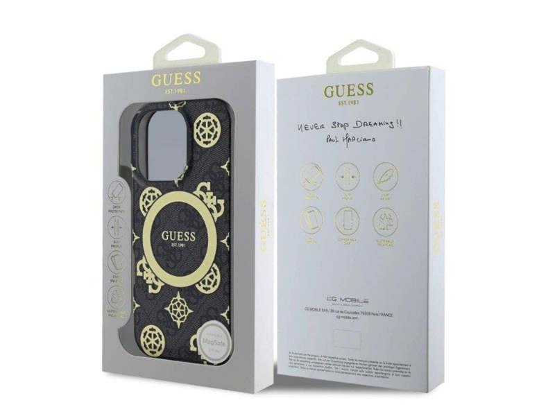 Guess IML Peony On 4G Background Case with MagSafe for iPhone 16 Pro 6.3" Black - GUHMP16LH4PYEEK