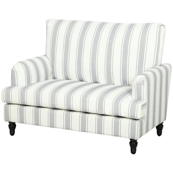 Velvet Single Sofa Armchair, Modern Accent Chair with Stripes, Turned Legs and Wide Seat, Grey