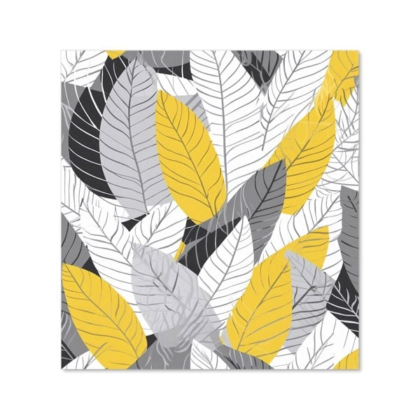 Warren Reed - Designer Yellow Grey Feather Leaves Kitchen Splashback