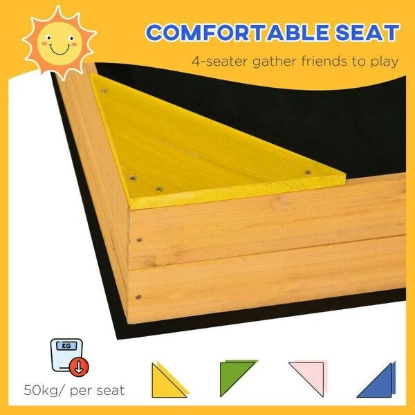 Bobobiy Kids Wooden Sand Pit, Children Sandbox, with Four Seats, Non-Woven Fabric, for Gardens, Playgrounds