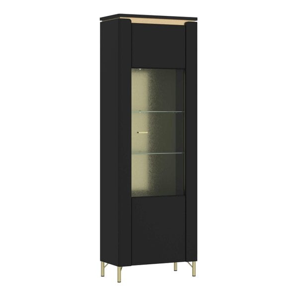 Wyld Haus Marslet Narrow Black and Gold Display Vitrin Cabinet 1 Door with LED Lights